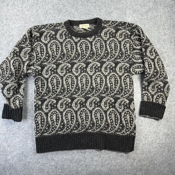 Other - Vintage Cattivo Sweater Mens Medium Black Gray Paisley Shetland Wool Knit 80s